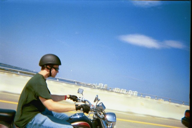 Stu riding the bridge