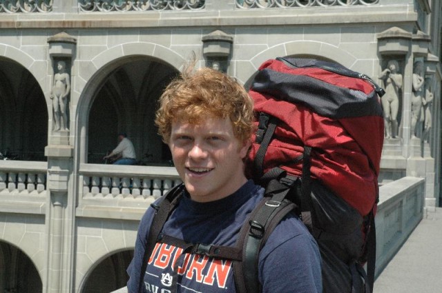 Brandon with his bag